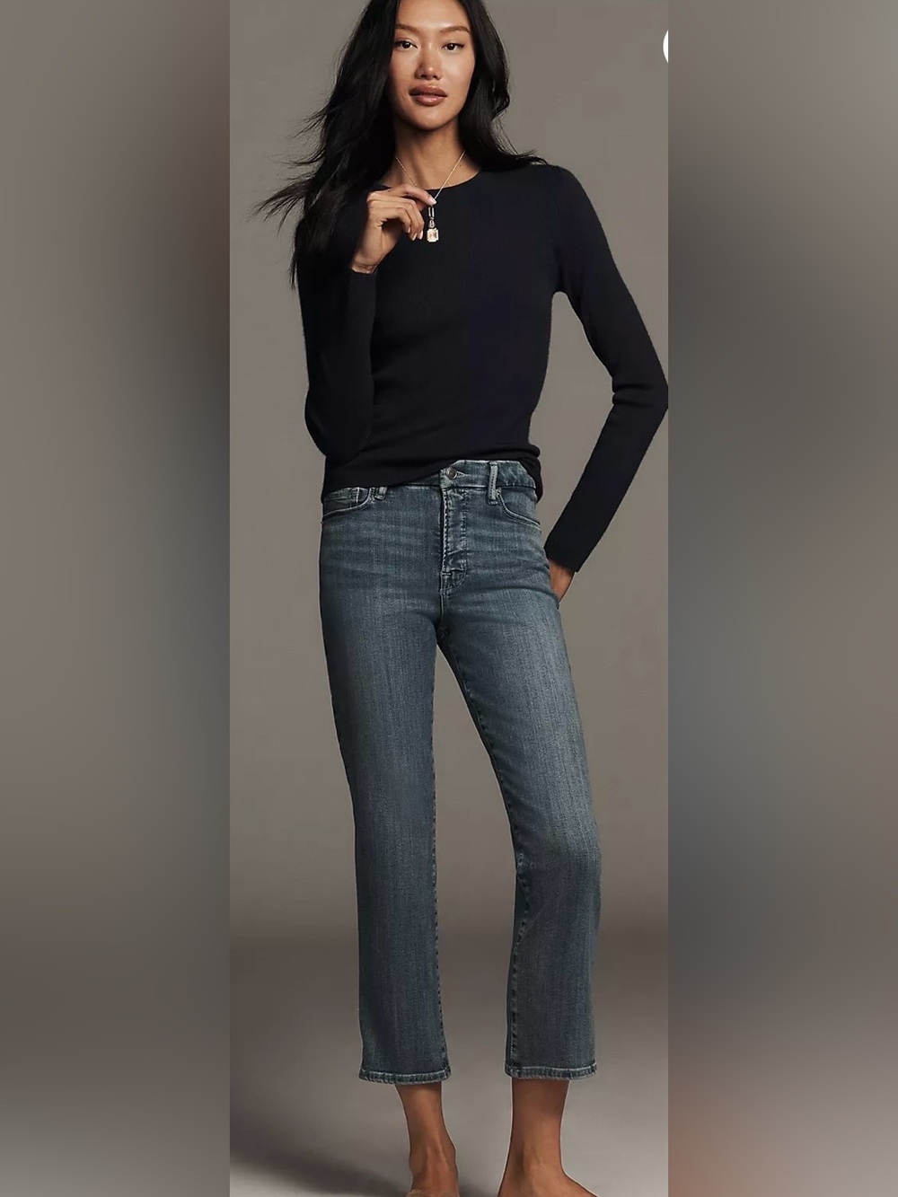 Good American High-Rise Slim Straight Jeans in Washed Blue